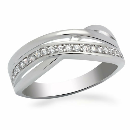 LO2058 - Rhodium Brass Ring with AAA Grade CZ in Clear