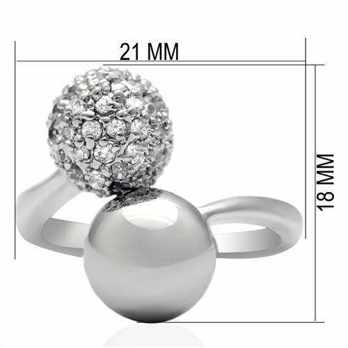 LO2059 - Rhodium Brass Ring with AAA Grade CZ in Clear