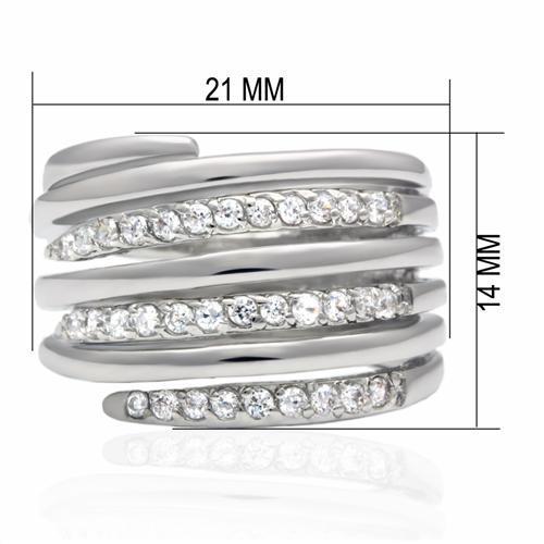 LO2075 - Rhodium Brass Ring with AAA Grade CZ in Clear