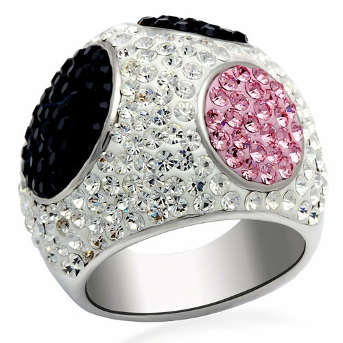 LO2081 - Rhodium + Ruthenium Brass Ring with Top Grade Crystal  in