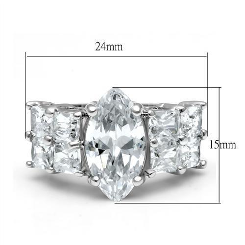 LO2091 - Rhodium Brass Ring with AAA Grade CZ in Clear