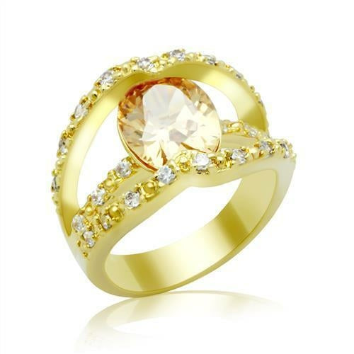 LO2098 - Gold Brass Ring with AAA Grade CZ  in Champagne