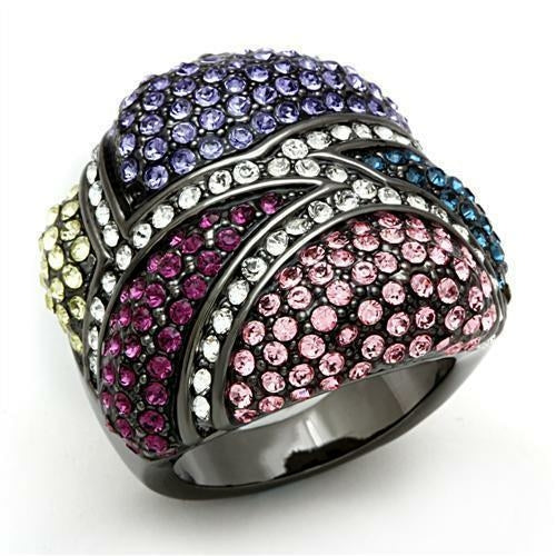 LO2174 - TIN Cobalt Black Brass Ring with Top Grade Crystal  in Multi