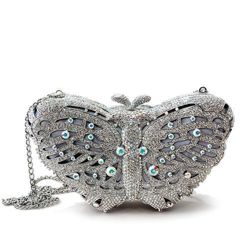 LO2366 Imitation Rhodium White Metal Clutch with | Turquoise Tiger