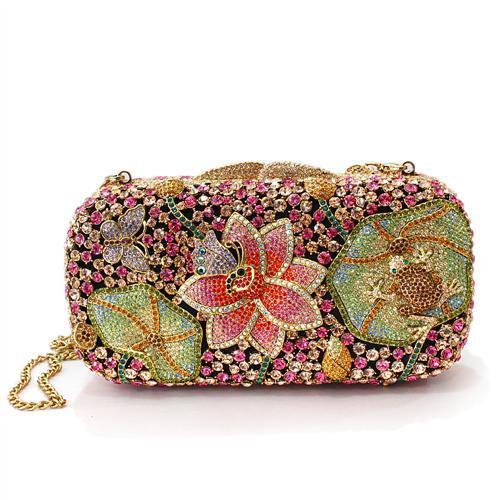 LO2375 - Ancientry Gold White Metal Clutch with Top Grade Crystal  in | Turquoise Tiger