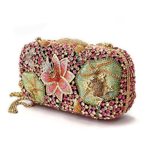 LO2375 - Ancientry Gold White Metal Clutch with Top Grade Crystal  in