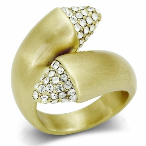 LO2466 - Gold & Brush Brass Ring with Top Grade Crystal  in Clear