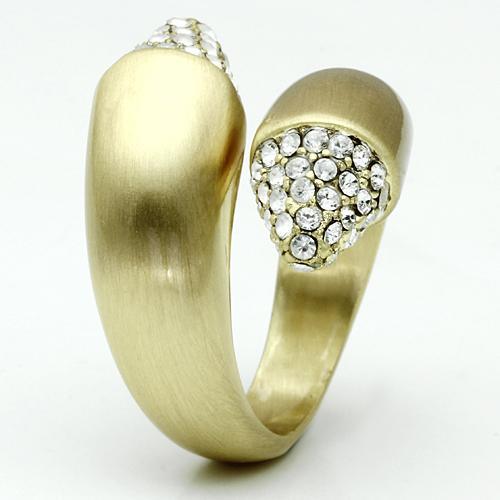 LO2466 - Gold & Brush Brass Ring with Top Grade Crystal  in Clear