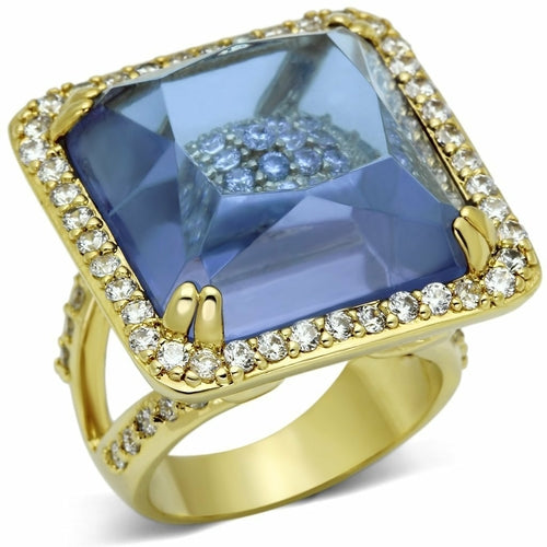 LO2511 - Gold Brass Ring with Synthetic Synthetic Glass in Light