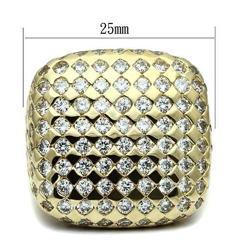 LO2516 - Gold Brass Ring with AAA Grade CZ in Clear