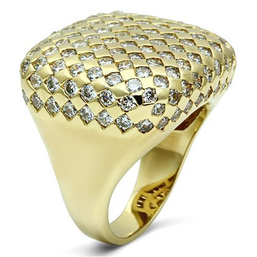 LO2516 - Gold Brass Ring with AAA Grade CZ in Clear