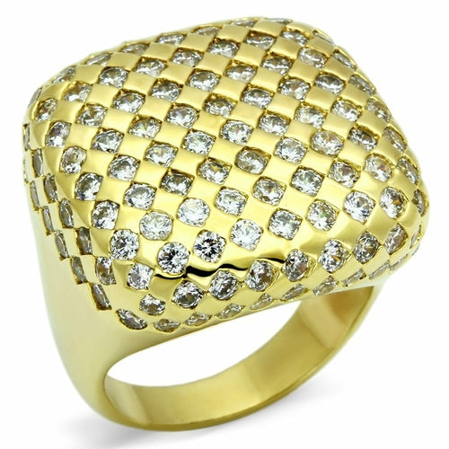 LO2516 - Gold Brass Ring with AAA Grade CZ in Clear