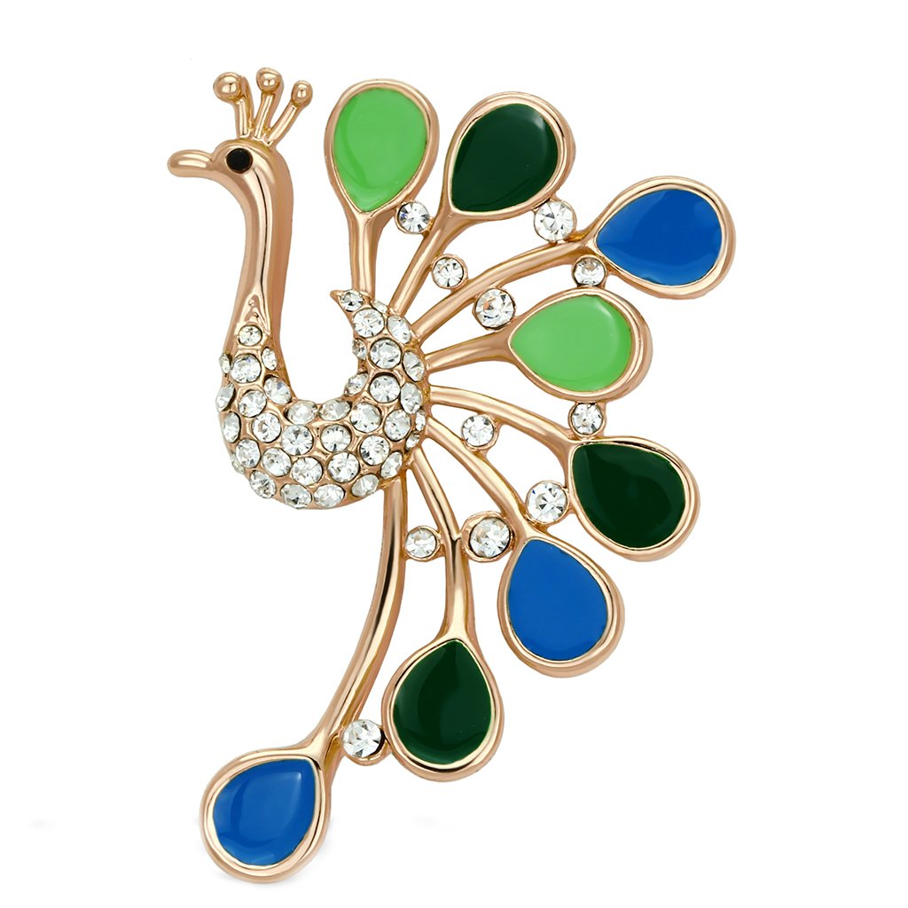 LO2881 - Flash Rose Gold White Metal Brooches with Top Grade Crystal | Turquoise Tiger