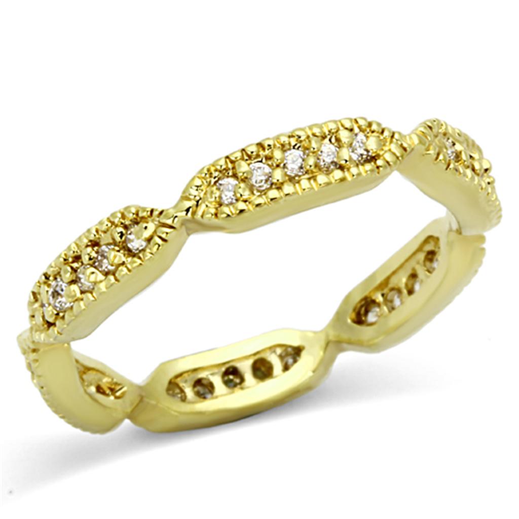 LO3001 - Gold Brass Ring with AAA Grade CZ in Clear | Turquoise Tiger