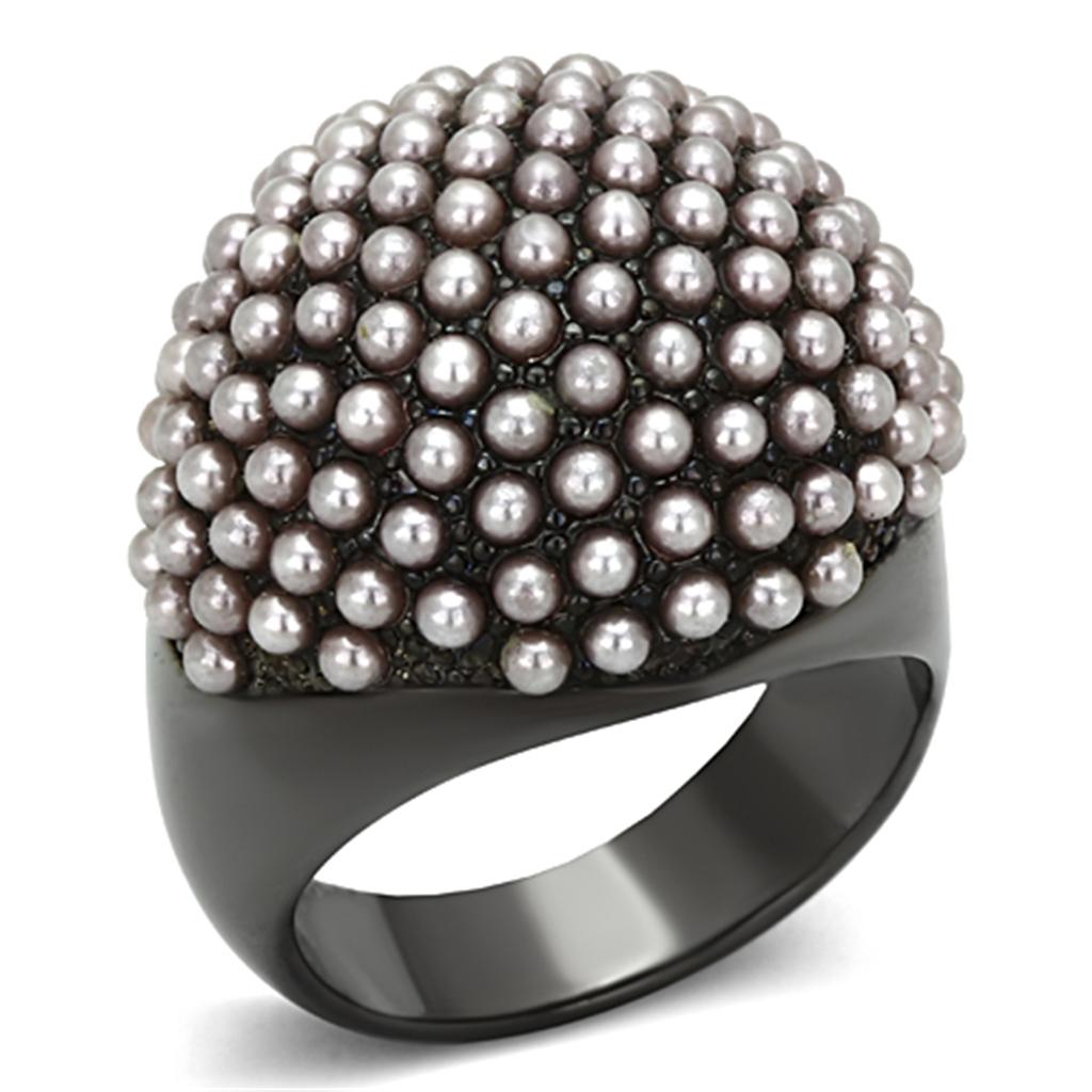 LO3019 - TIN Cobalt Black Brass Ring with Synthetic Pearl in Light | Turquoise Tiger