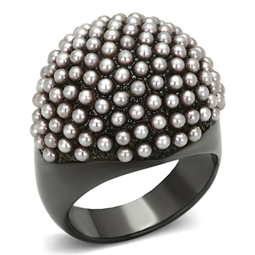 LO3019 - TIN Cobalt Black Brass Ring with Synthetic Pearl in Light