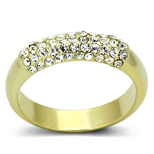 LO3062 - Gold Brass Ring with Top Grade Crystal  in Clear