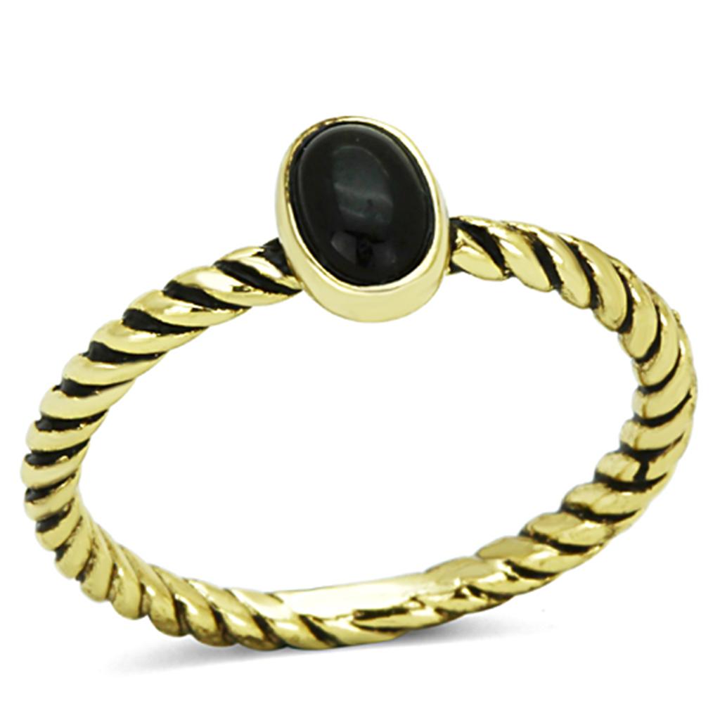 LO3063 - Gold Brass Ring with Synthetic Onyx in Jet | Turquoise Tiger