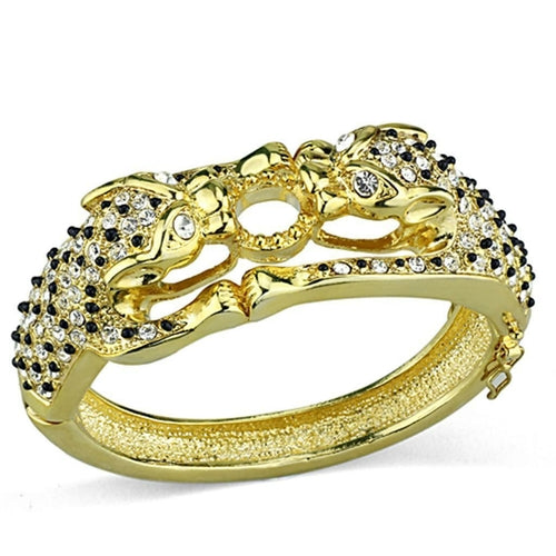 LO3083 - Gold Brass Bangle with Top Grade Crystal in Clear