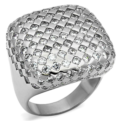 LO3169 - Rhodium Brass Ring with AAA Grade CZ in Clear