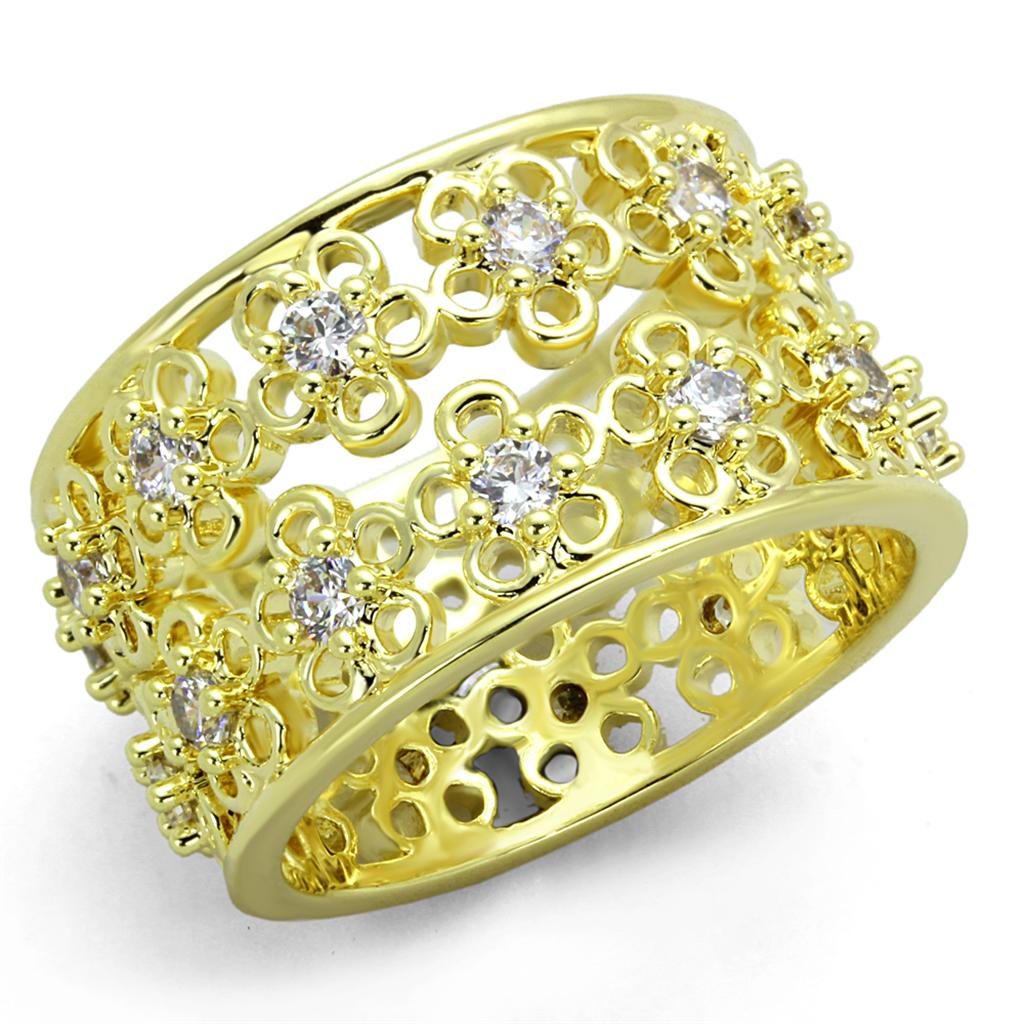 LO3363 - Gold Brass Ring with AAA Grade CZ  in Clear | Turquoise Tiger