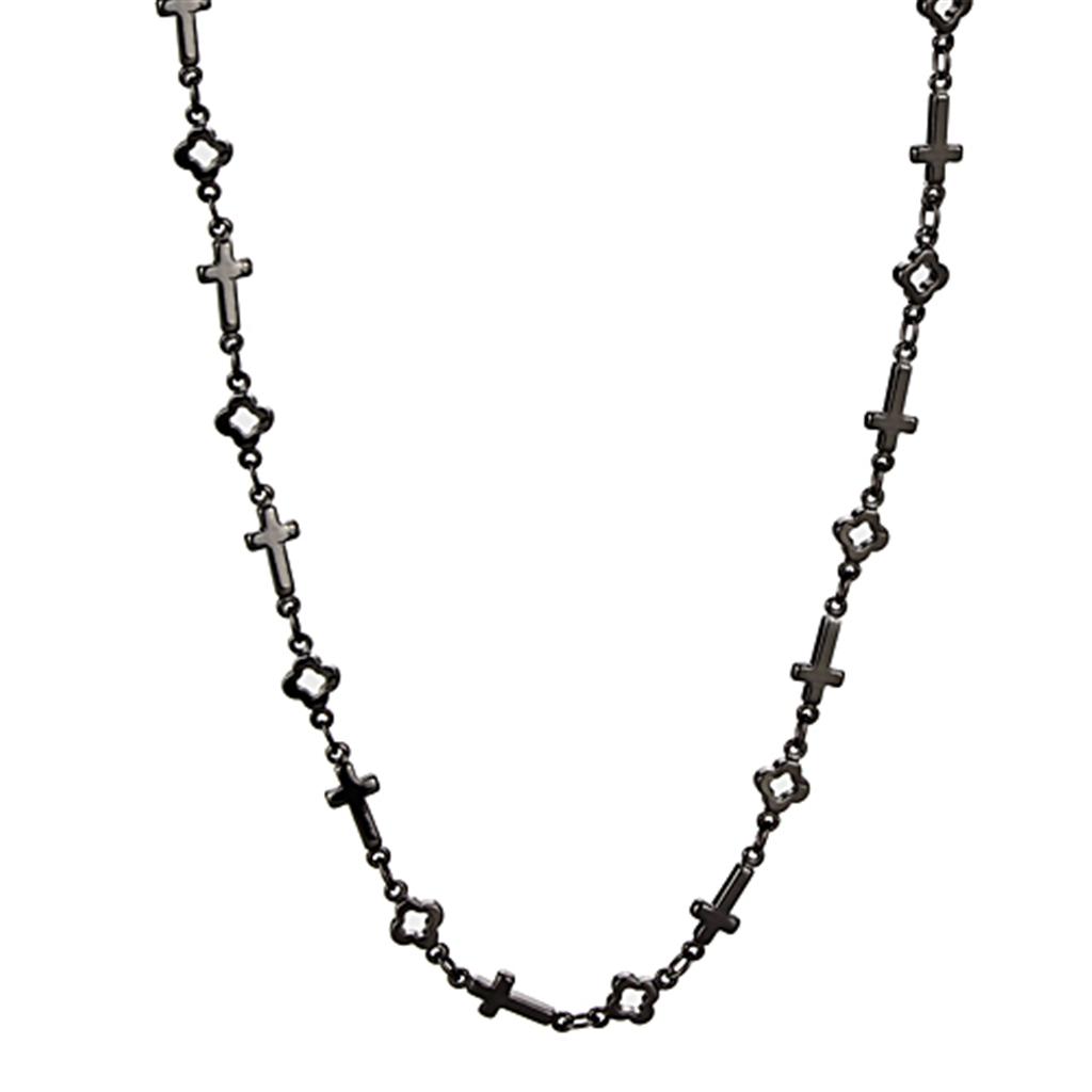 LO3454 - TIN Cobalt Black Brass Necklace with No Stone | Turquoise Tiger