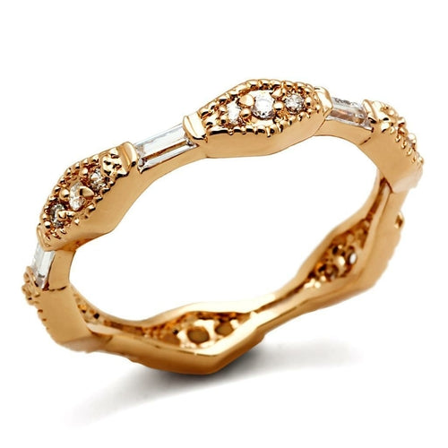 LO3553 - Rose Gold Brass Ring with AAA Grade CZ in Clear