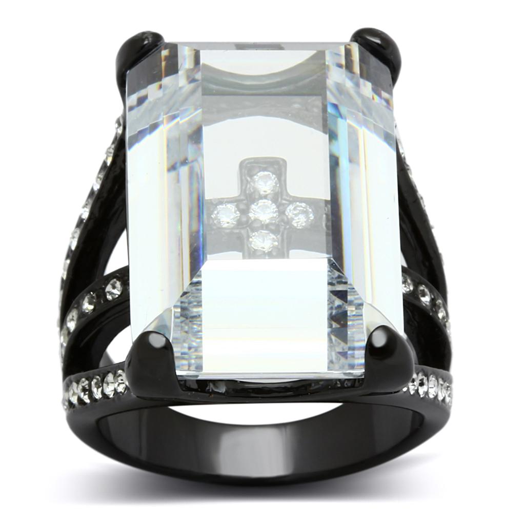 LO3593 - TIN Cobalt Black Brass Ring with AAA Grade CZ in Clear | Turquoise Tiger