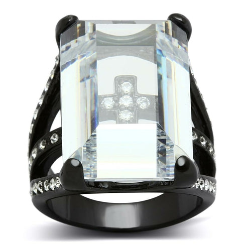 LO3593 - TIN Cobalt Black Brass Ring with AAA Grade CZ in Clear