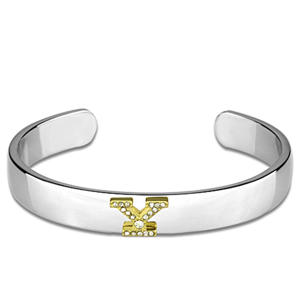 LO3635 - Reverse Two-Tone White Metal Bangle with Top Grade Crystal | Turquoise Tiger