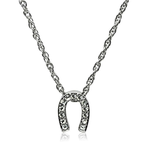 LO3719 - Rhodium Brass Chain Pendant with Top Grade Crystal in Clear