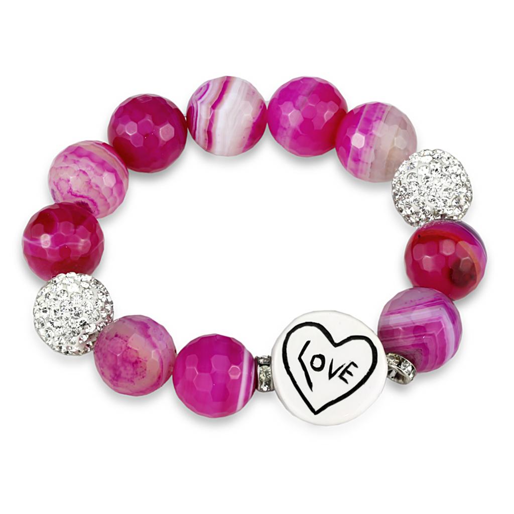 LO3789 - Antique Silver Brass Bracelet with Synthetic Onyx in Fuchsia | Turquoise Tiger