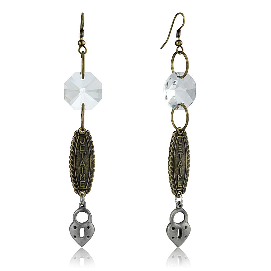 LO3801 - Gold+Antique Silver White Metal Earrings with Synthetic