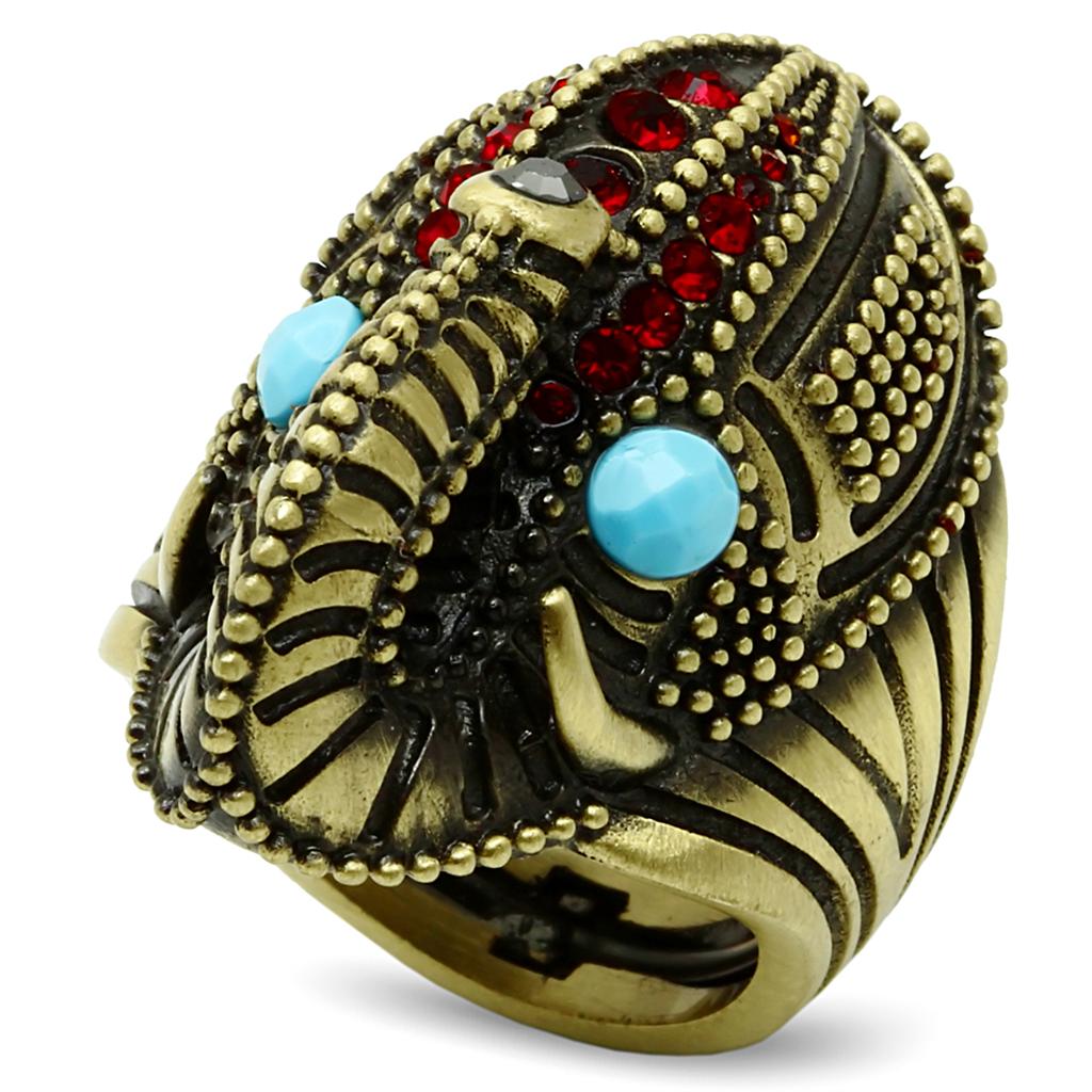 LO3887 - Antique Copper Brass Ring with Synthetic Synthetic Stone in | Turquoise Tiger