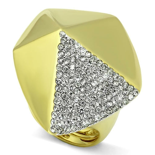 LO3902 - Gold+Rhodium Brass Ring with Top Grade Crystal in Clear