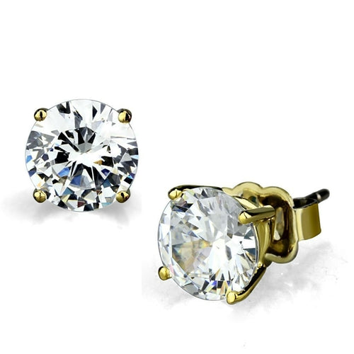 LO3949 - Gold Brass Earrings with AAA Grade CZ in Clear