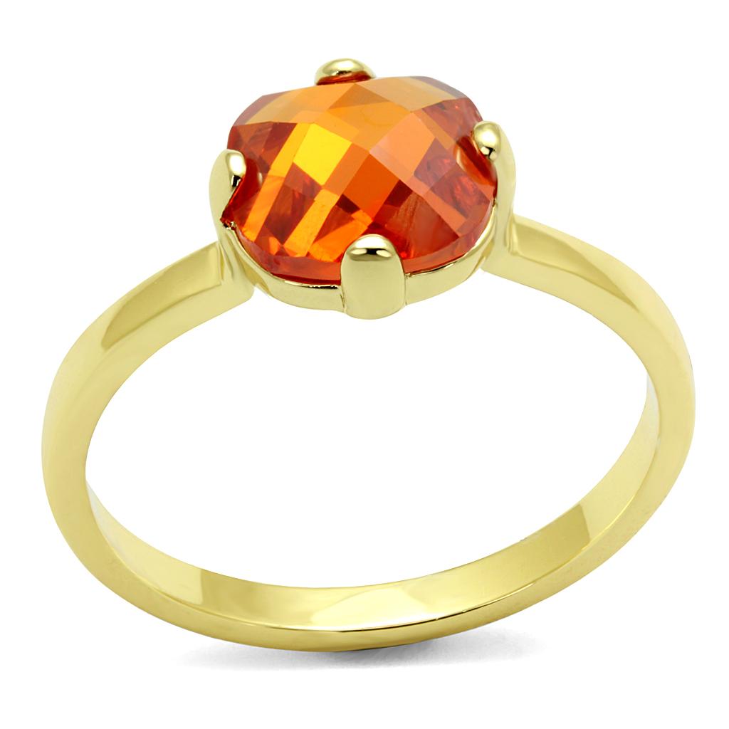 LO4079 - Flash Gold Brass Ring with AAA Grade CZ in Orange | Turquoise Tiger