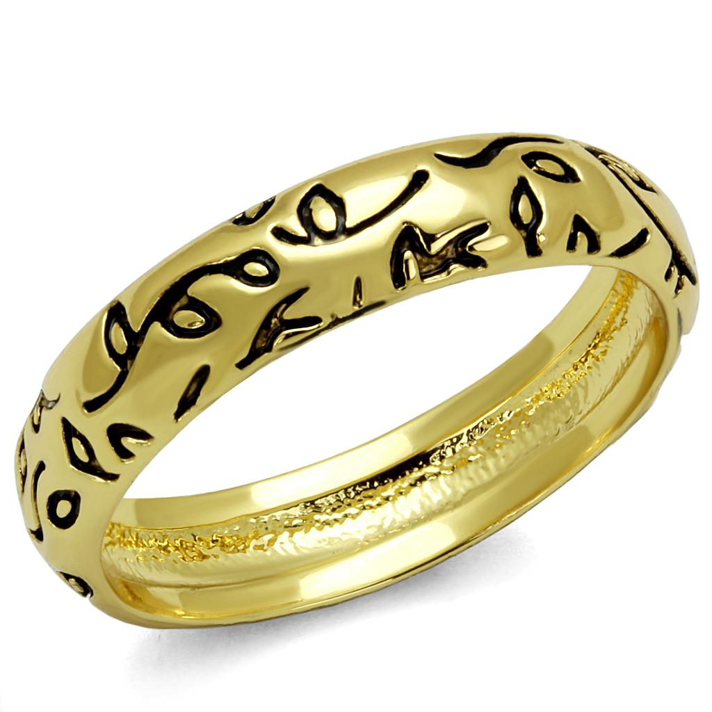 LO4106 - Gold Brass Ring with Epoxy in Jet | Turquoise Tiger