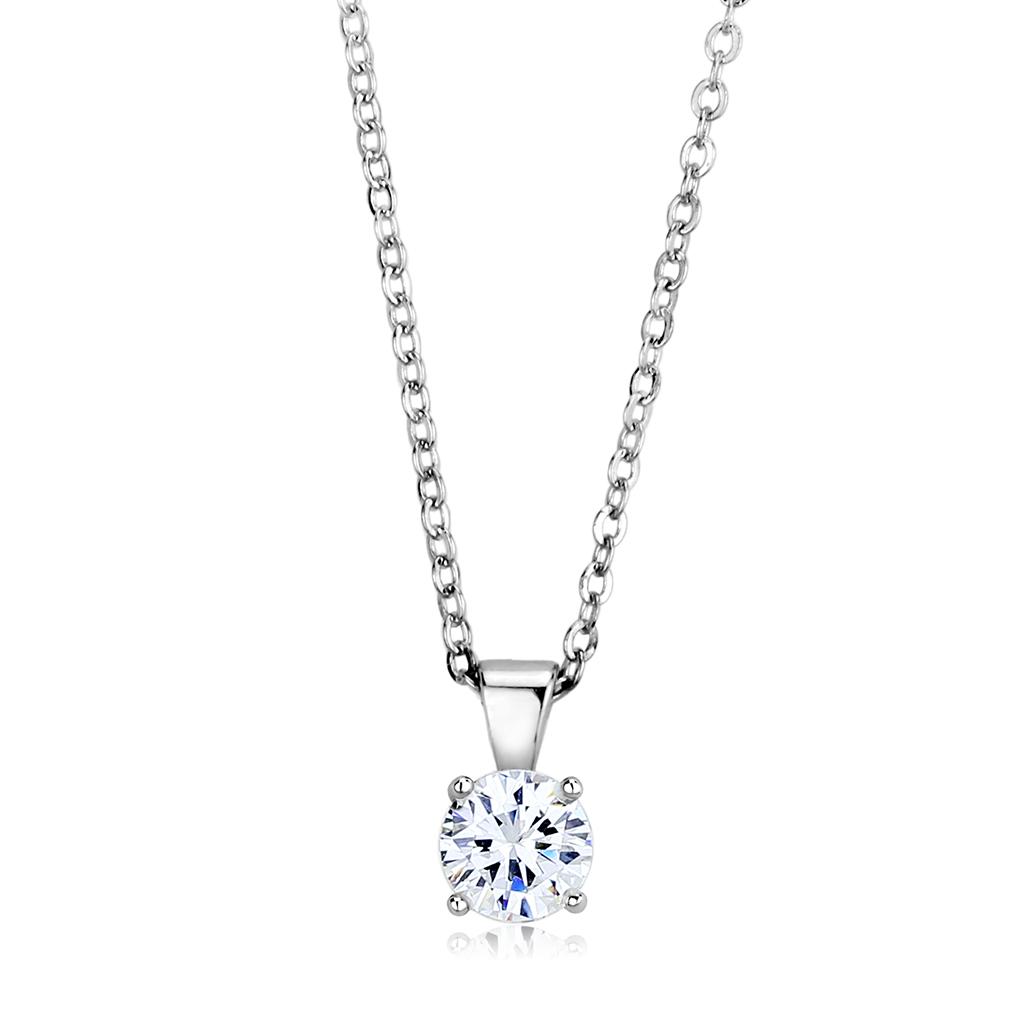 LO4129 - Rhodium Brass Chain Pendant with AAA Grade CZ  in Clear