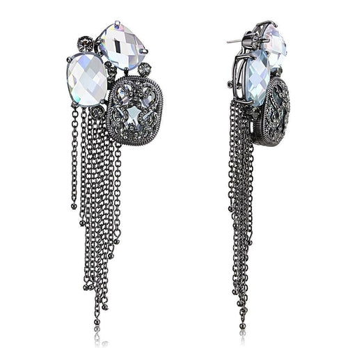 LO4191 - TIN Cobalt Black Brass Earrings with AAA Grade CZ in Clear