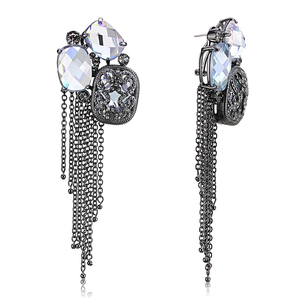 LO4191 - TIN Cobalt Black Brass Earrings with AAA Grade CZ in Clear | Turquoise Tiger