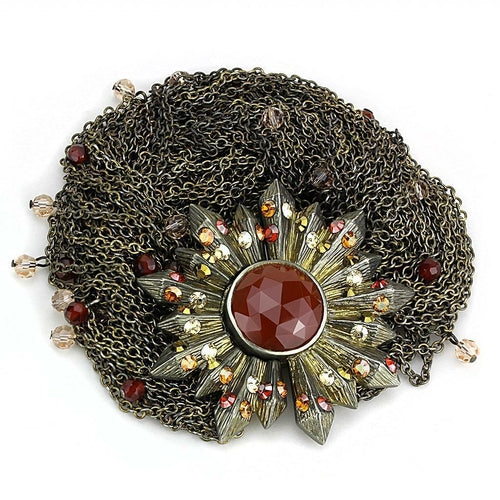 LO4224 - Antique Copper Brass Bracelet with Synthetic Onyx in Garnet