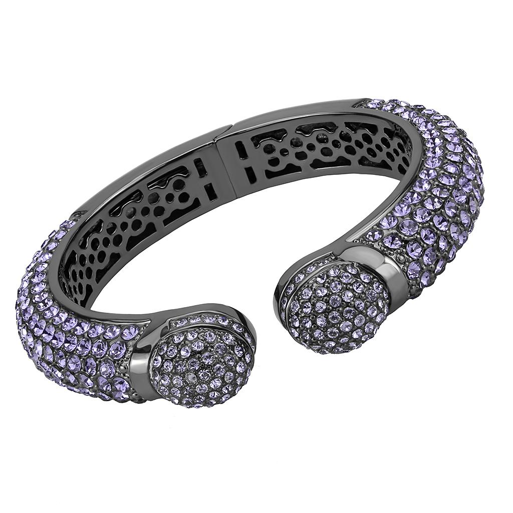 LO4312 - TIN Cobalt Black Brass Bangle with Top Grade Crystal in | Turquoise Tiger