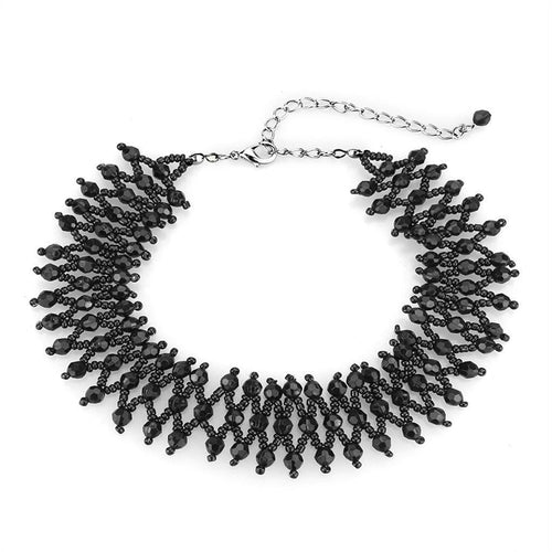 LO4715 Rhodium Brass Necklace with Synthetic in Jet