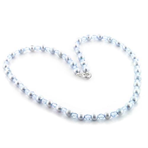 LO733 - Stone Necklace with Synthetic Pearl in Light Sapphire