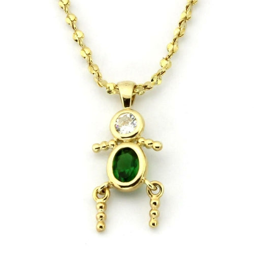 LOA1358 - Gold Brass Chain Pendant with AAA Grade CZ in Emerald