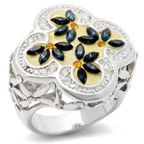 LOA940 Rhodium Brass Ring with Top Grade Crystal | Turquoise Tiger