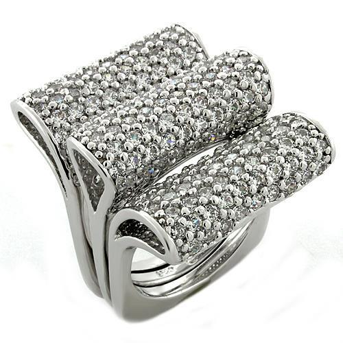 LOAS1047 - Rhodium 925 Sterling Silver Ring with AAA Grade CZ in