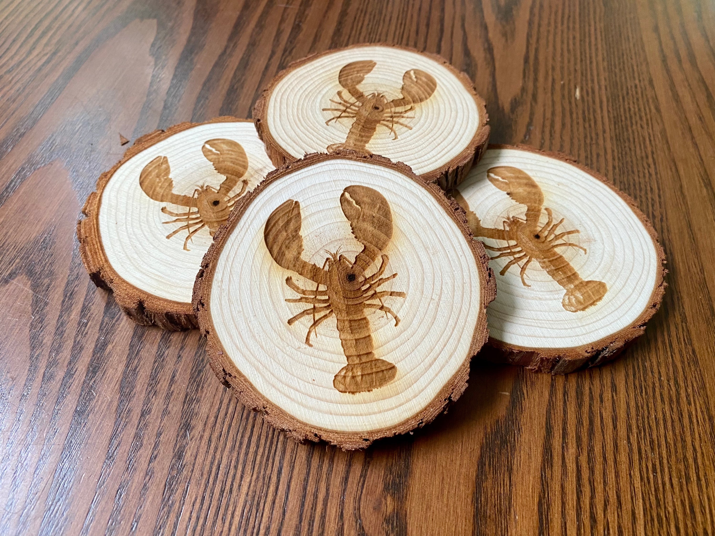 Lobster Engraved Wood Coaster Set