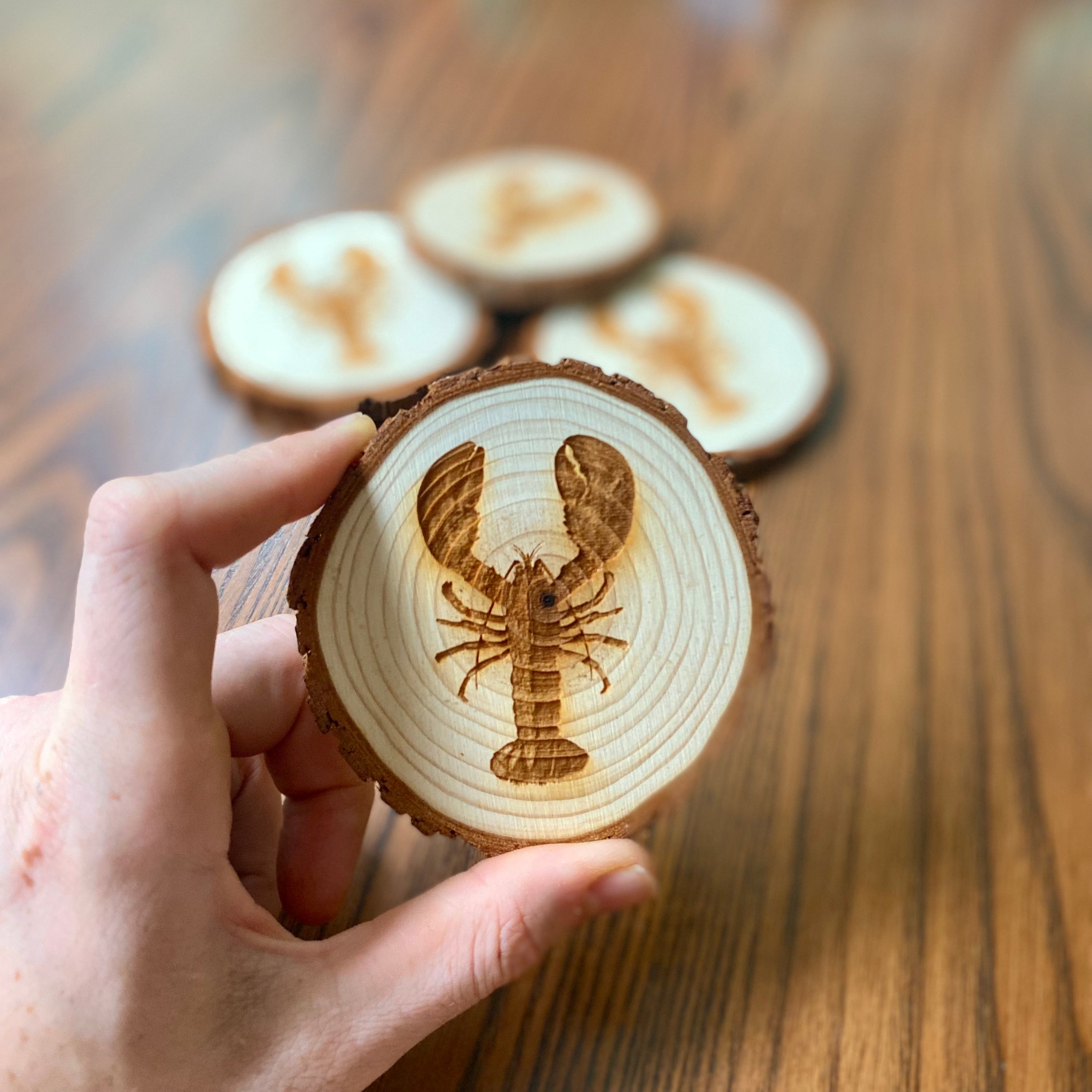 Lobster Engraved Wood Coaster Set